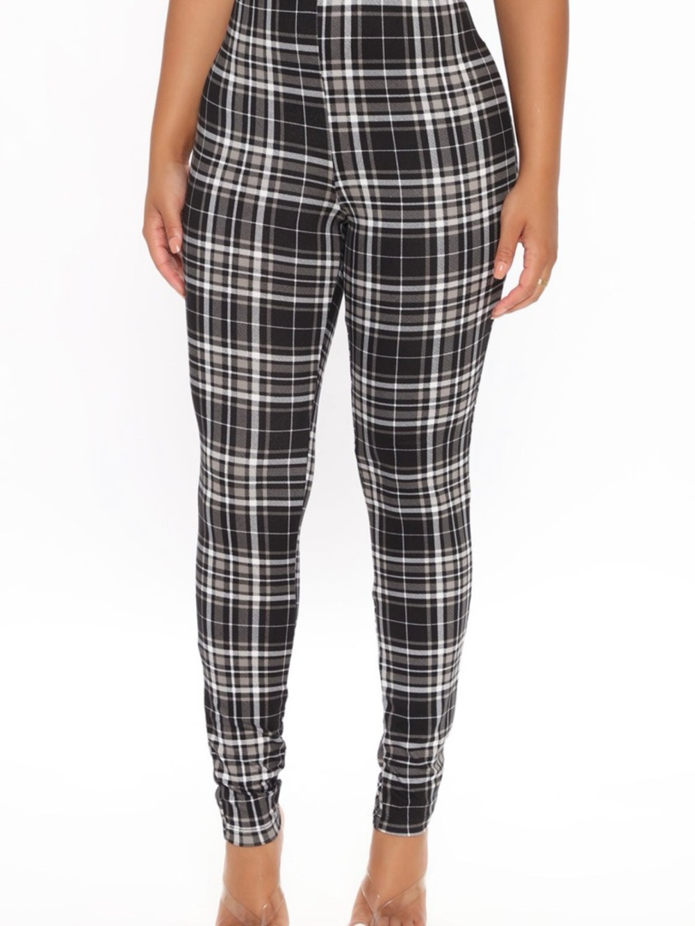 🆕 Fashion Nova Black & White Plaid High-Waist Skinny Leggings